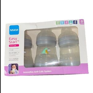 NWT MAM Easy Start Anti-Colic Baby Bottles, 5oz 3 Count Slow Flow Nipples 0+ Mo